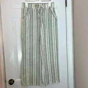 Sienna Sky Casual Beachy Wide Leg Flowy Pant Cream with Stripes Size Small